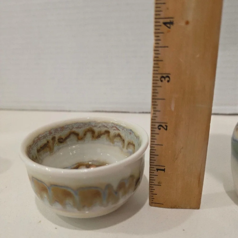 Set of 4 Miniature Studio Pottery Vases & Bowl Sign CR?CS Artisan Glazed Ceramic